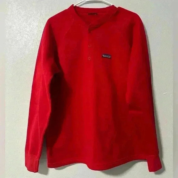 198. Vintage Patagonia Sweater Men Medium Red Capilene USA Made 1/4 Pullover - Picture 1 of 4